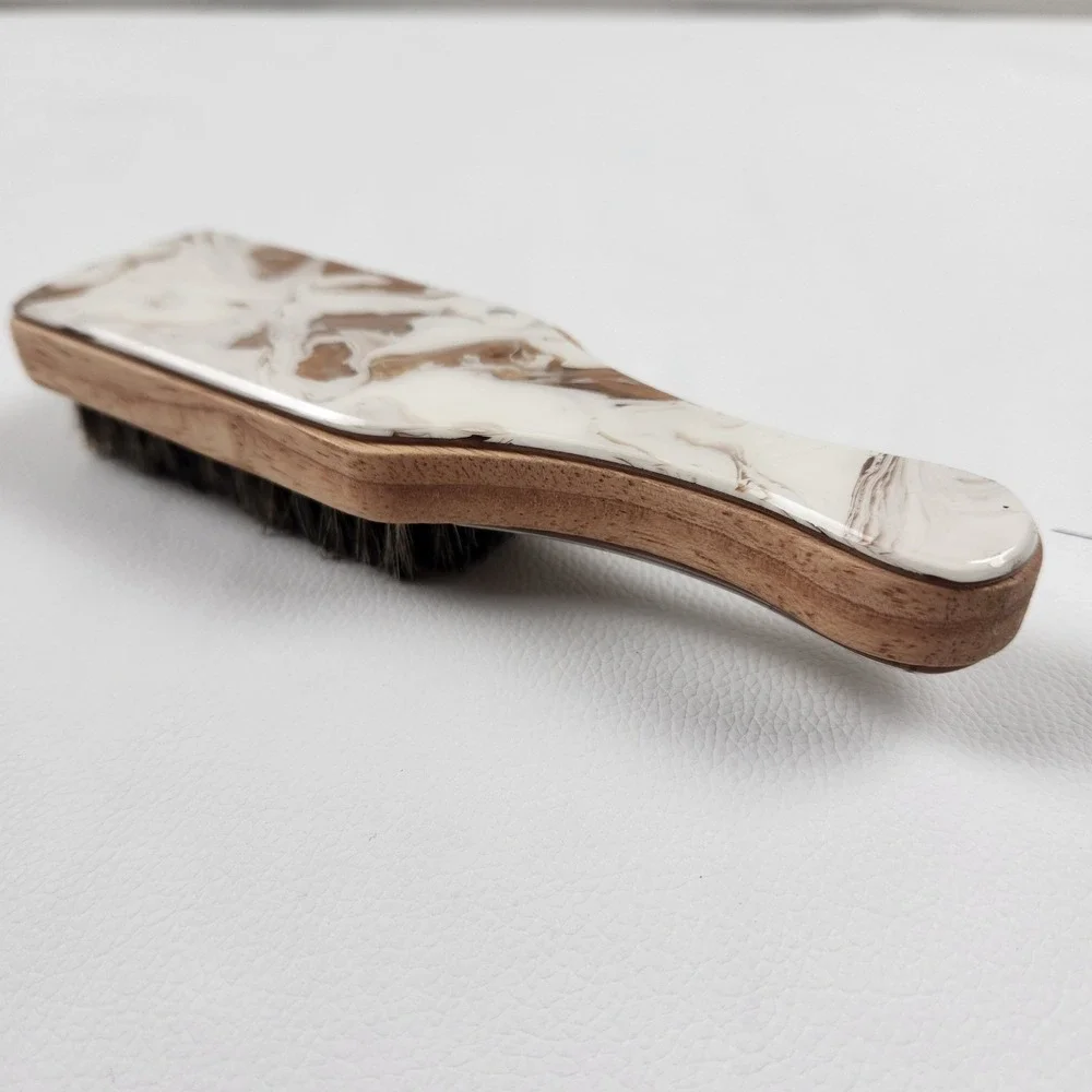Vintage Style Luxury Boar Bristle Beard Brush Wooden Faux Marble 6.5